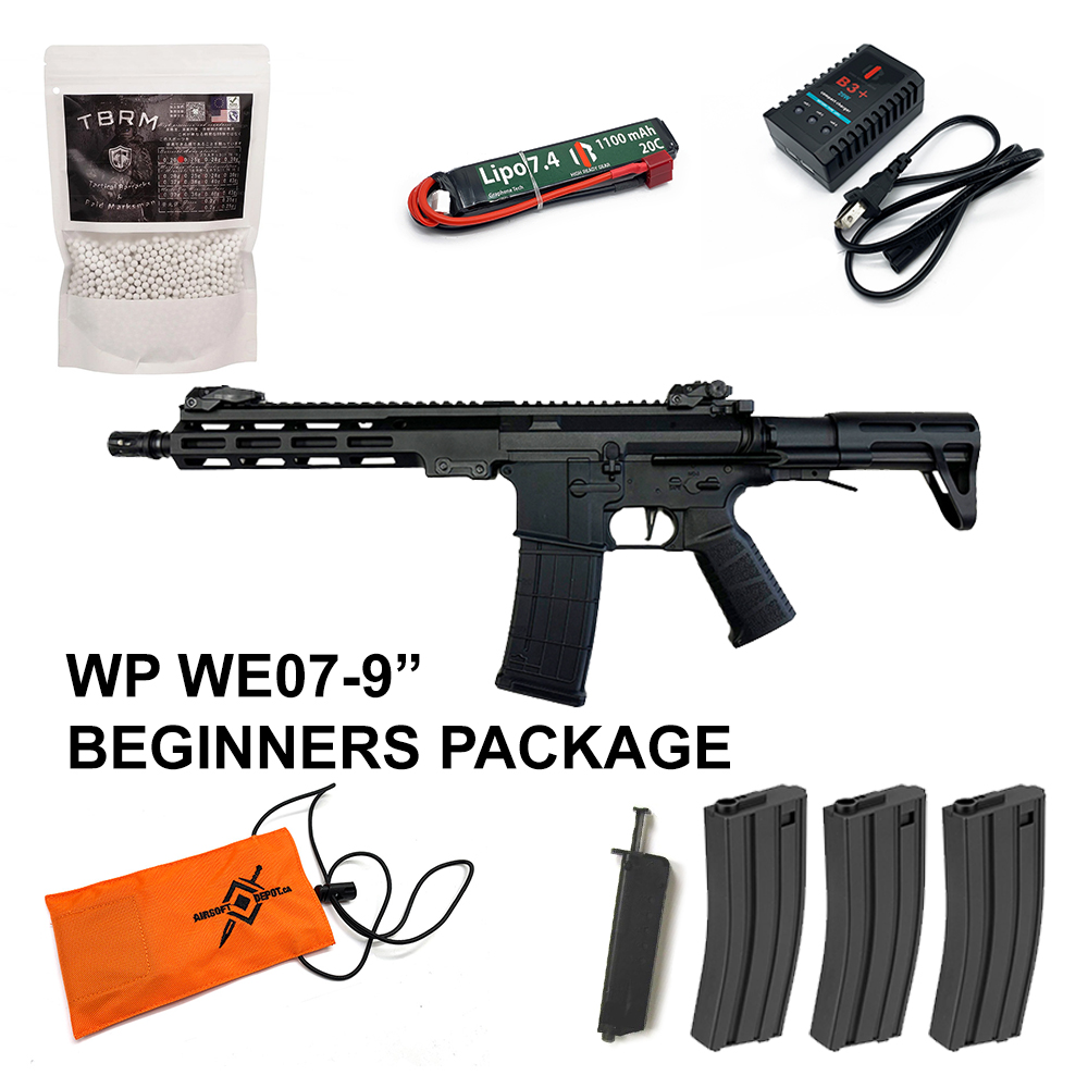 Beginners Bundle BRAVO - Well Pro WE07 M4 9" SBR AEG - 30 rps ETU